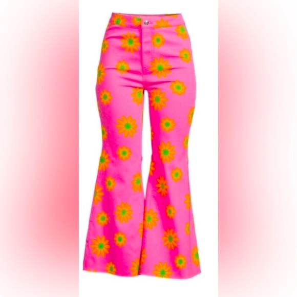 Free People Youth-quake Printed Crop Flare Jeans in Lipstick Combo NWT - Picture 4 of 9